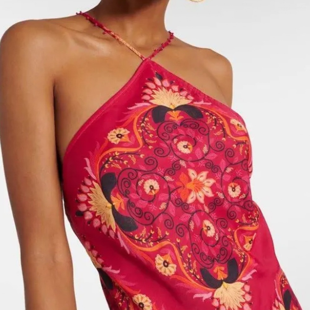 Red Halter Neck Dress with Floral Pattern
